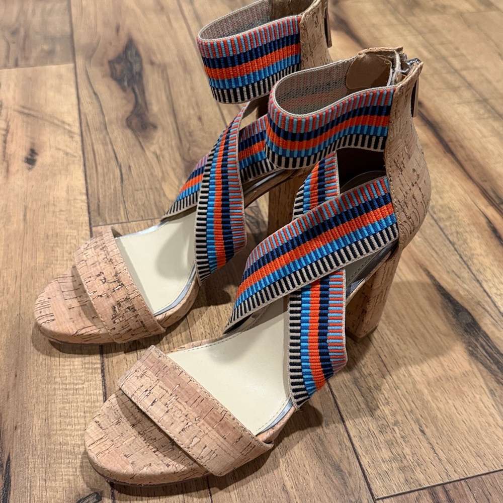 Colorful Strappy Cork Heels